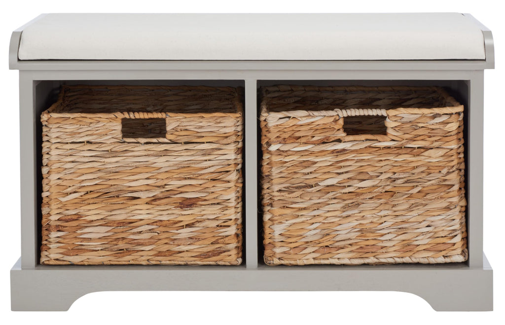 SAFAVIEH Freddy Wood Storage Bench, 33" Farmhouse Vintage White AMH5736D