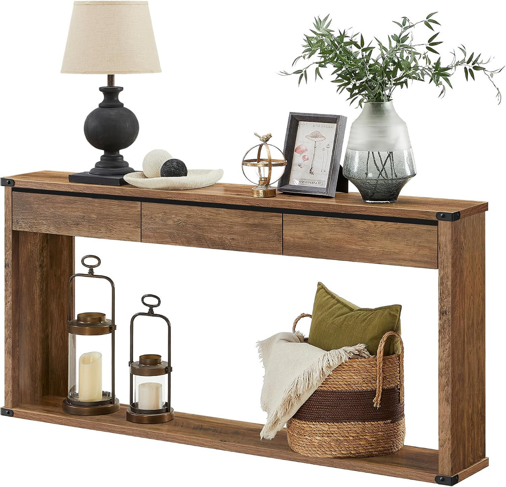 VASAGLE 63" Console Table with 3 Drawers, Entryway Table, Bottom Shelf