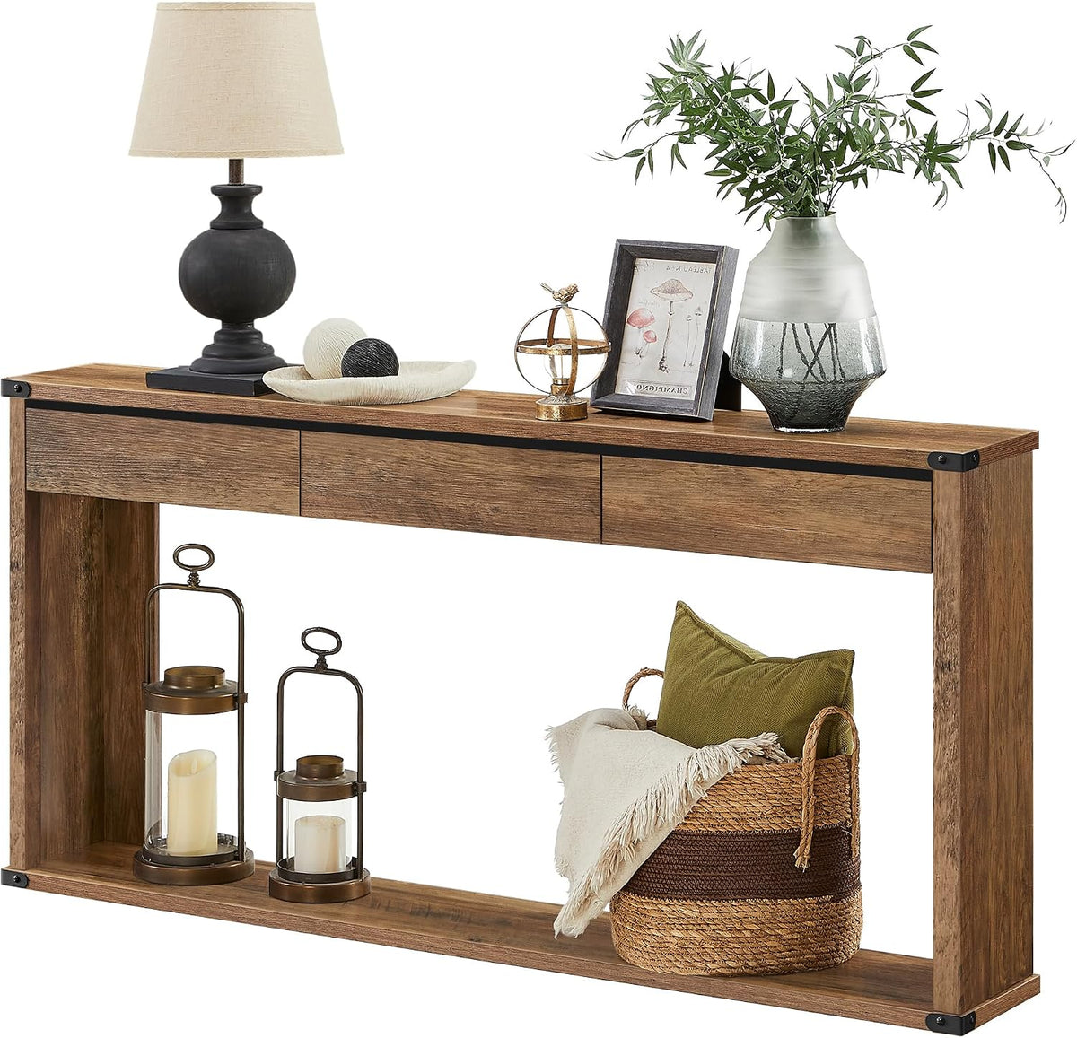 VASAGLE 63" Console Table with 3 Drawers, Entryway Table, Bottom Shelf