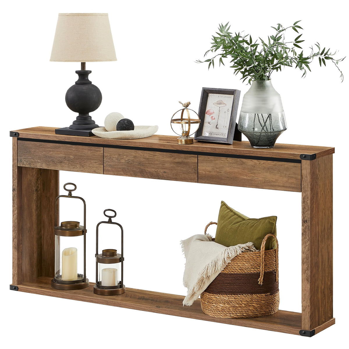 VASAGLE 63" Console Table with 3 Drawers, Entryway Table, Bottom Shelf