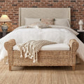 HULALA HOME 56" Rattan Storage Bedroom Bench with Rolled Armrests, Natural
