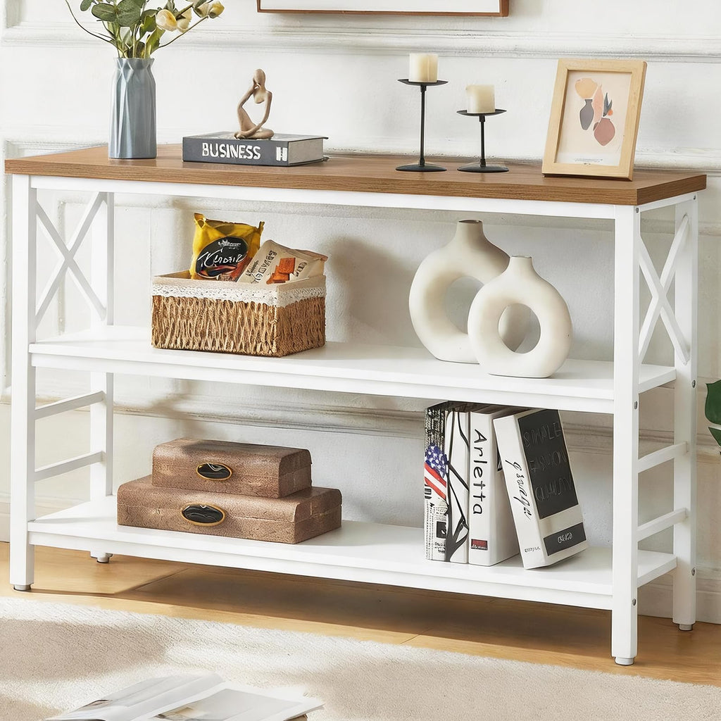 Hombazzar 3-Tier Sofa Table,Consoles Table for Entryway,Brown 47"