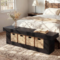 LITTLE TREE End of Bed Bench with Storage, 63" Thickened Wooden Shoe Bench, Farmhouse Indoor Bench Seat for Bedroom, Entryway, Hallway, Living Room, Rustic Black