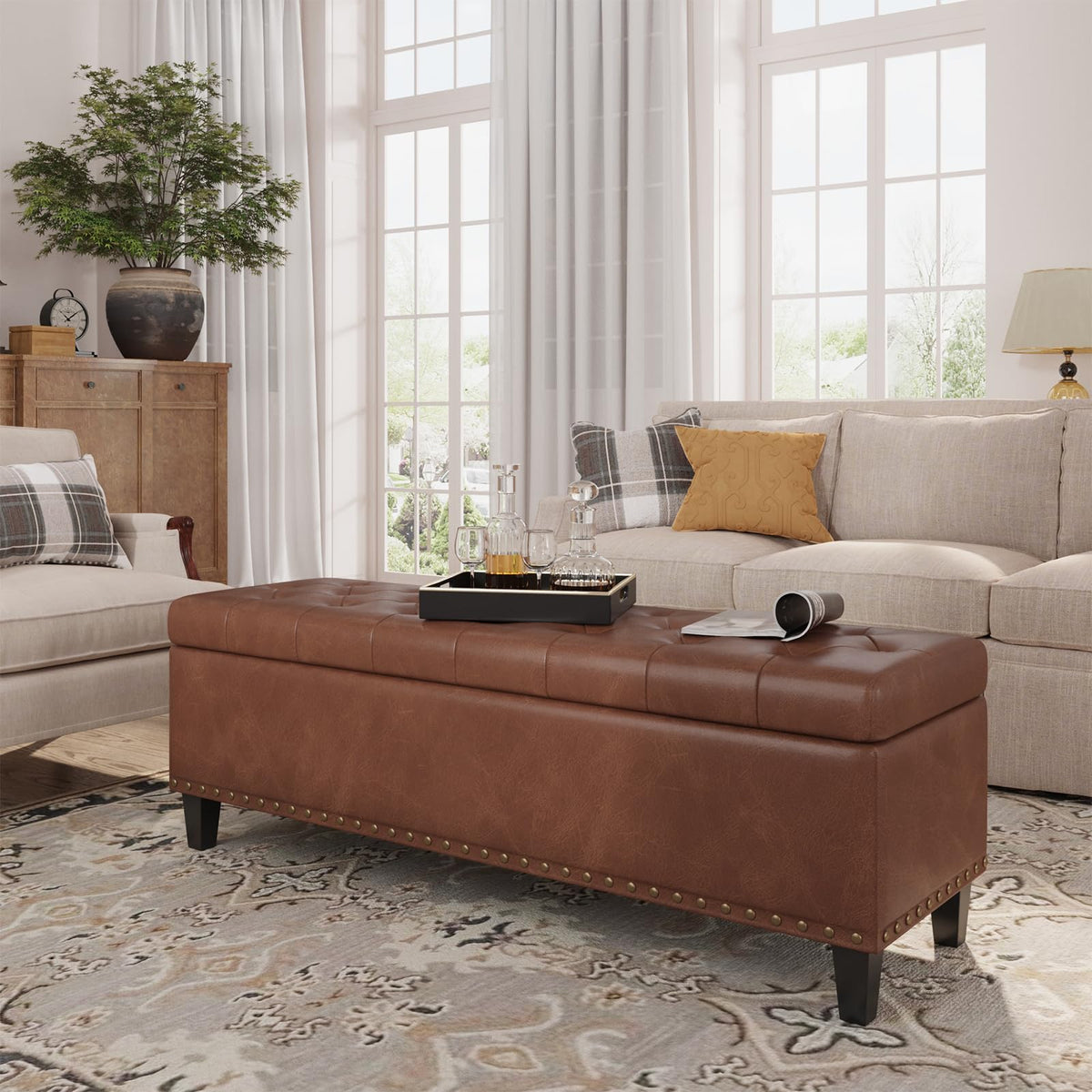 FiveWillowise 51 Inch Storage Ottoman Bench,Large End of Bed Storage Bench