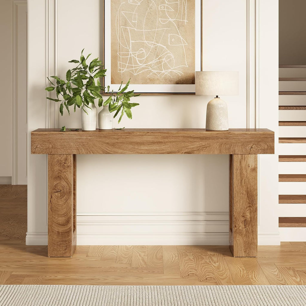 LITTLE TREE 63 Inches Long Console Table for Entryway, Sofa Table Behind Couch, Wooden Entry Table Foyer Hallway Tables, Farmhouse Console Sofa Tables for Living Room, Oak Color