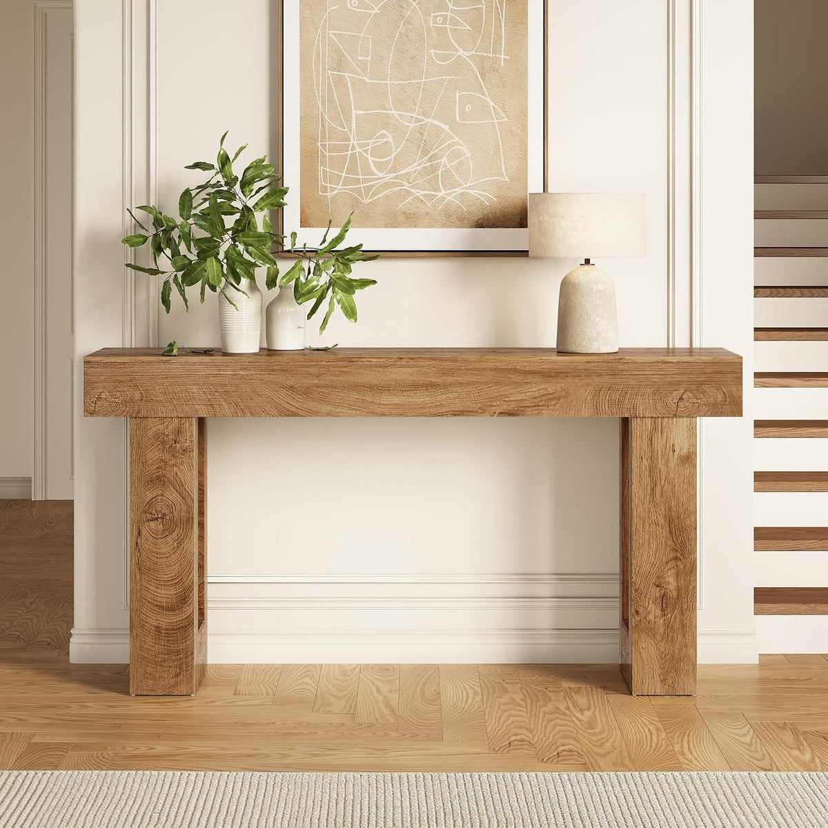 LITTLE TREE 63 Inches Long Console Table for Entryway, Sofa Table Behind Couch, Wooden Entry Table Foyer Hallway Tables, Farmhouse Console Sofa Tables for Living Room, Oak Color