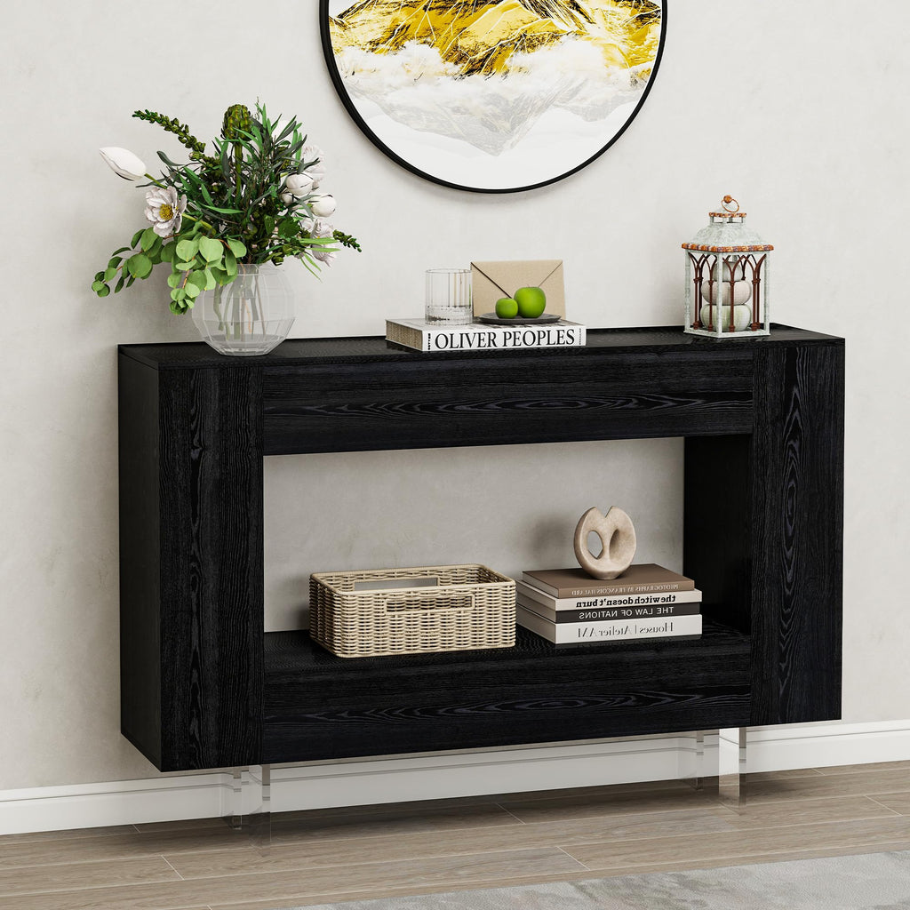 47" High Gloss Console Table with Hidden Side Storage, Black