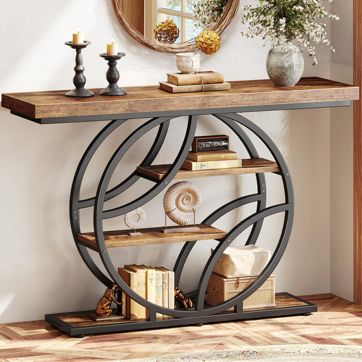 Huuger 41.3 Inch Entryway Table with Artistic Curved Metal Frame,Sofa Table