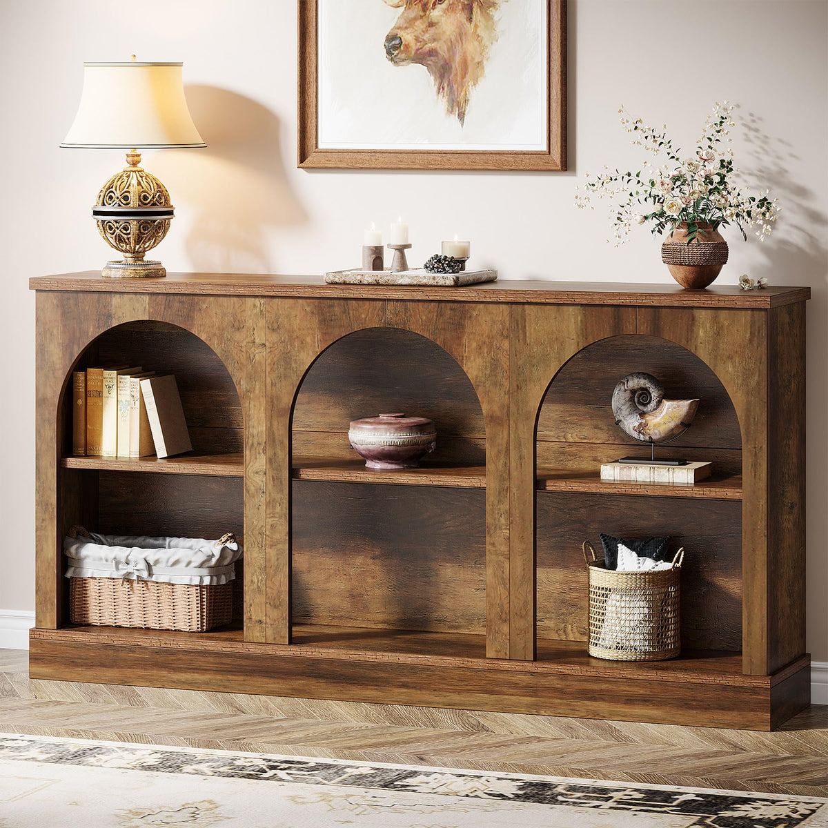 Tribesigns Black Console Table with Storage, 63" Long Arched Entryway Table