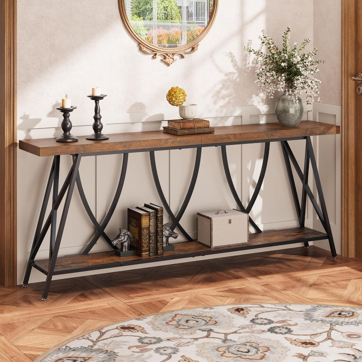 JUSTOGO Narrow Console Table for Entryway, Long Sofa Table, Rustic Brown