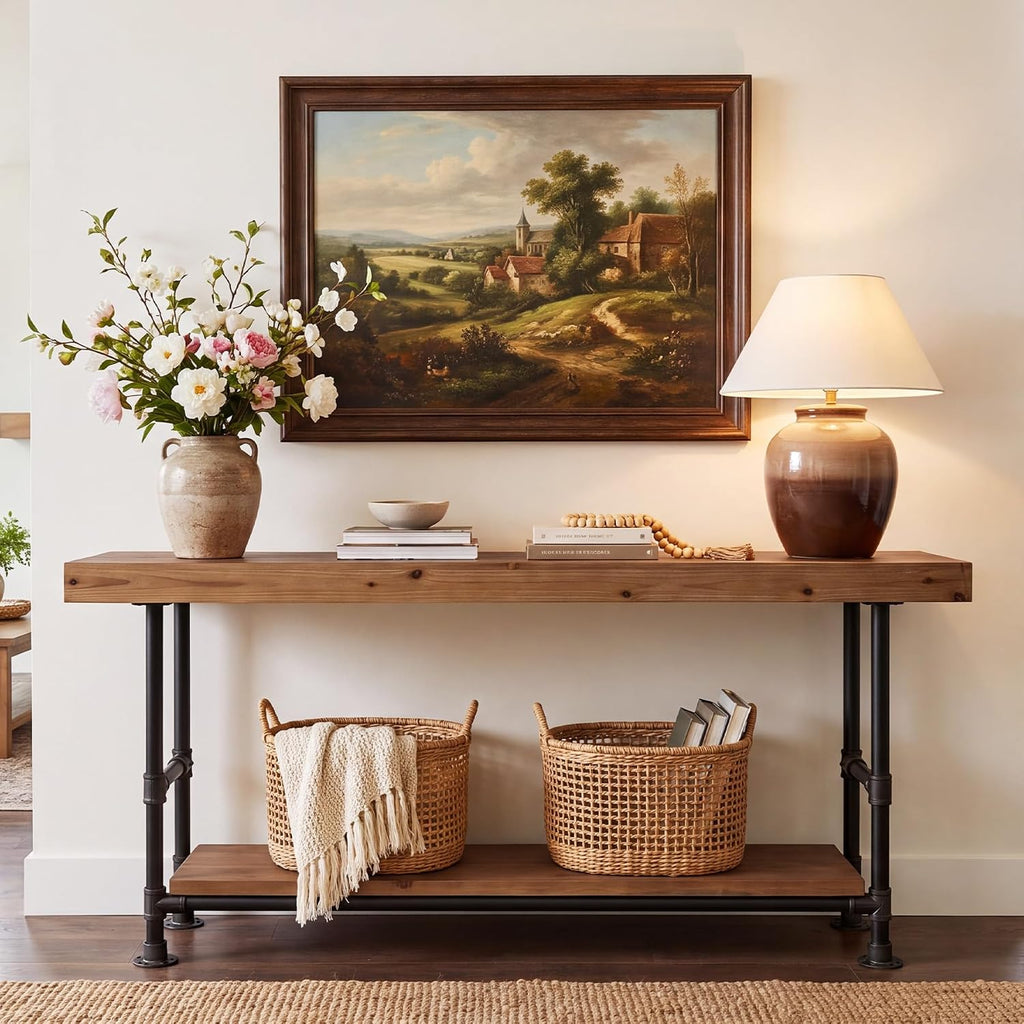 Solid Wood Entryway Table with Storage Shelf, 63 Inch