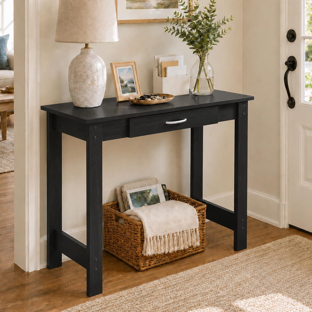 Furinno Jaya 40-Inch White Entryway Table with Drawer, White