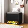 HOMEFORT 47.2" Fluted Shoe Storage Bench, Entryway Bench with Linen Seat Cushion, Shoe Cabinet Bench with Adjustable Shelf and Built-in LED Sensor Light, Bench for Bedroom End of Bed, Walnut
