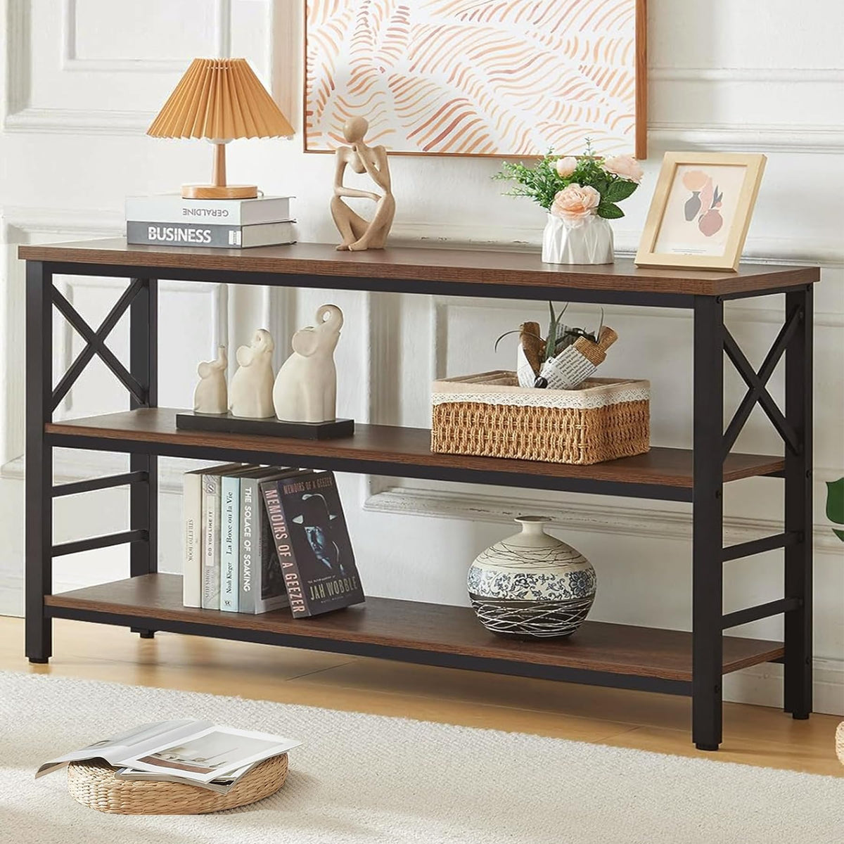 Hombazzar 3-Tier Sofa Table,Consoles Table for Entryway,Brown 47"