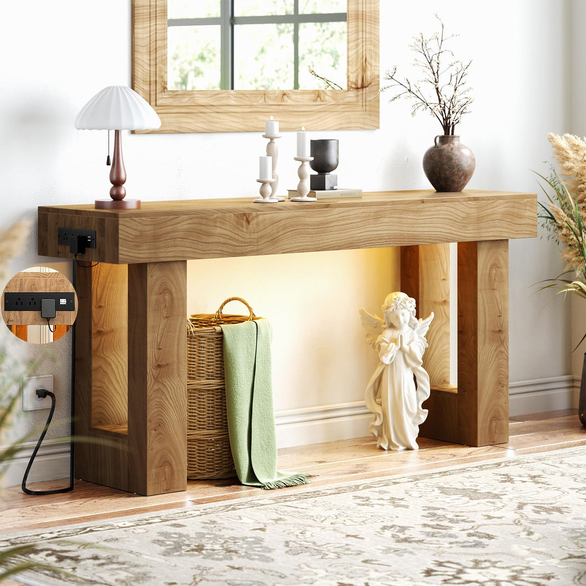 Unikito 63" Console Table with Sensor Light & AC Outlets with USB-C Ports