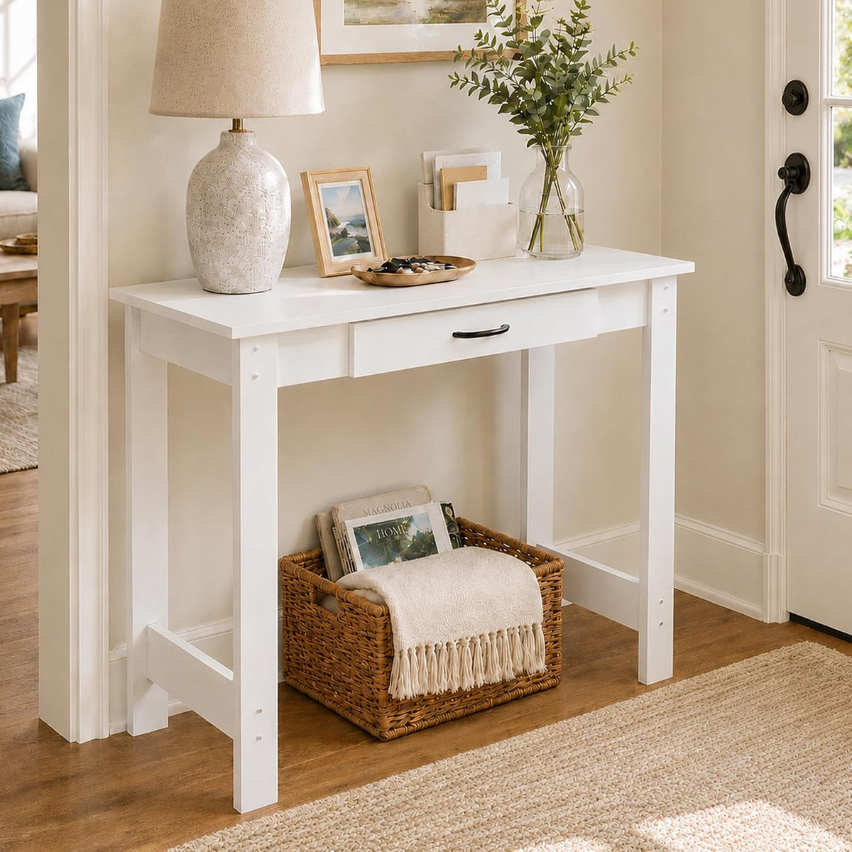 Furinno Jaya 40-Inch White Entryway Table with Drawer, White
