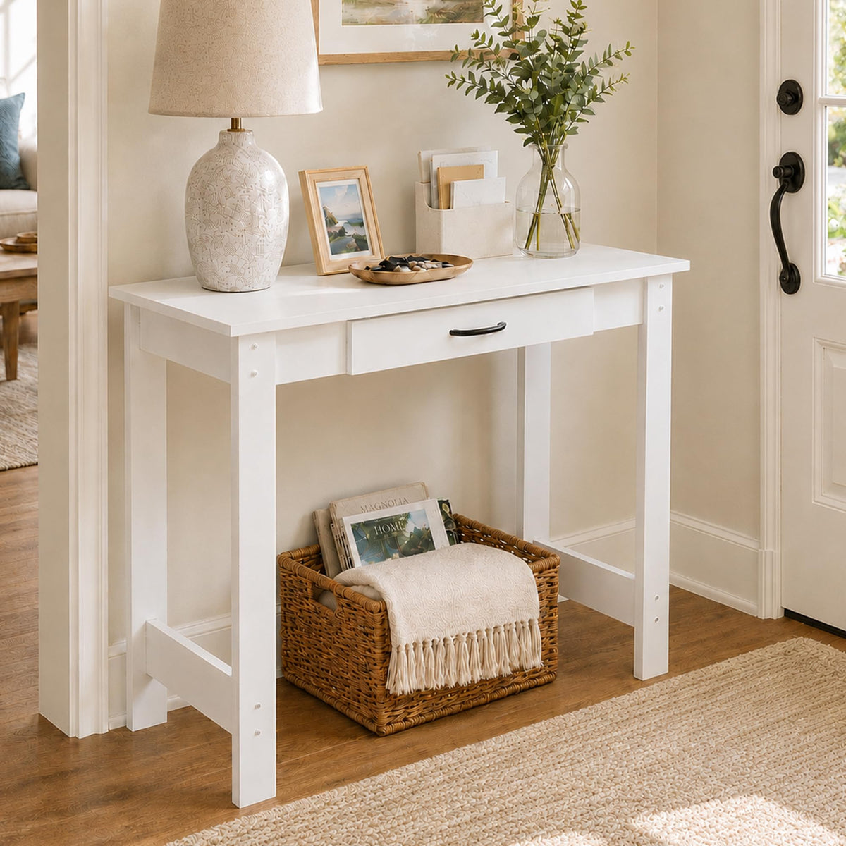 Furinno Jaya 40-Inch White Entryway Table with Drawer, White