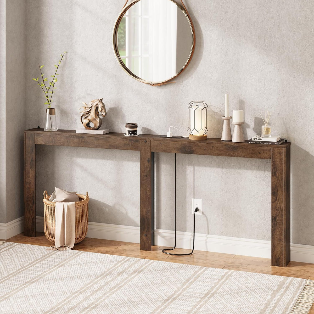 78.7" Behind Couch Table with Power Outlet, Skinny Sofa Table with USB Port