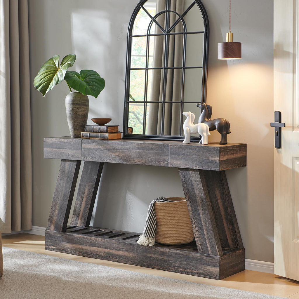 60" Entryway Table with Drawer Wooden Hallway Table with Heavy Duty Base