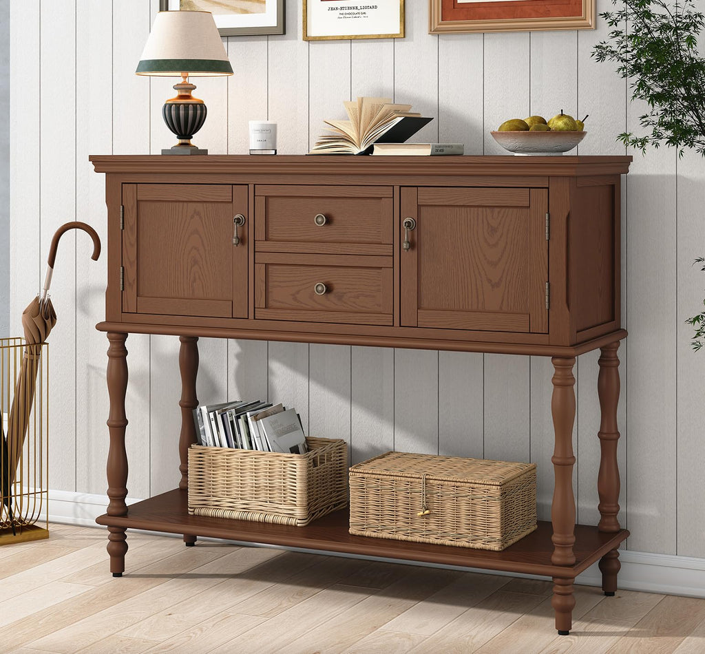 ARTPOWER Console Table with 2 Drawers, Retro Entryway Table with 2 Door
