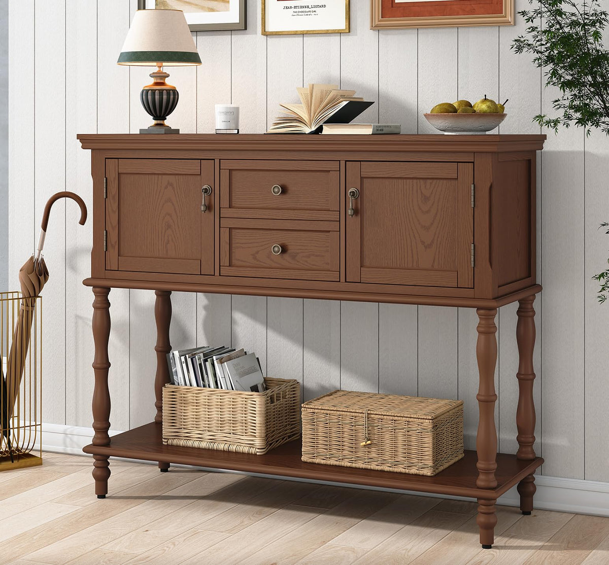 ARTPOWER Console Table with 2 Drawers, Retro Entryway Table with 2 Door