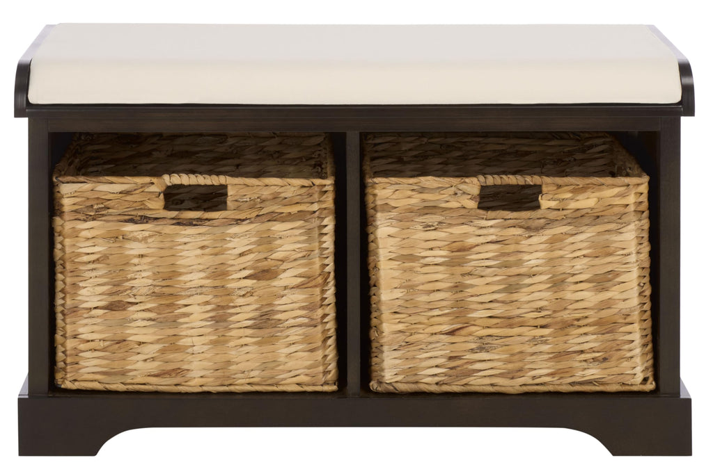 SAFAVIEH Freddy Wood Storage Bench, 33" Farmhouse Vintage White AMH5736D