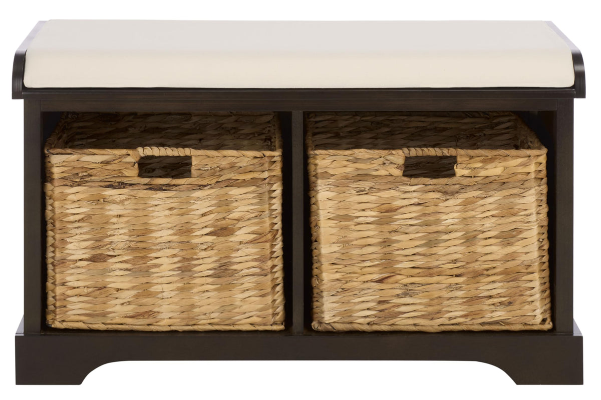 SAFAVIEH Freddy Wood Storage Bench, 33" Farmhouse Vintage White AMH5736D