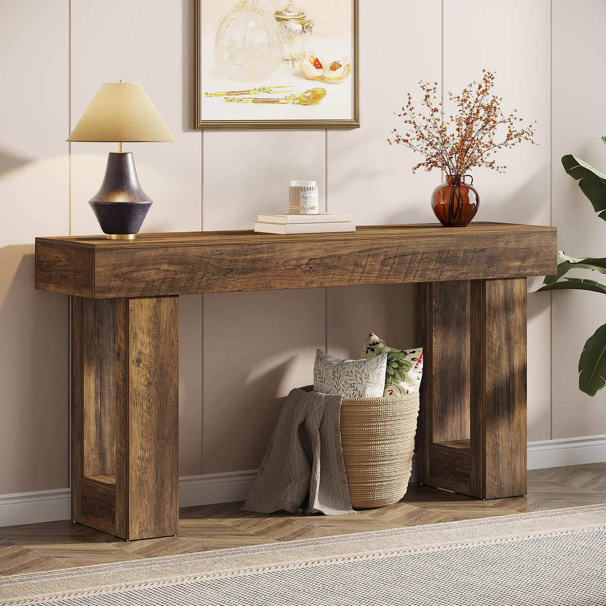 Tribesigns 63-Inch Long Console Table, Wooden Rectangular Sofa Table Behind The Couch, Farmhouse Entryway Table for Entrance, Hallway, Living Room (Mix Brown)