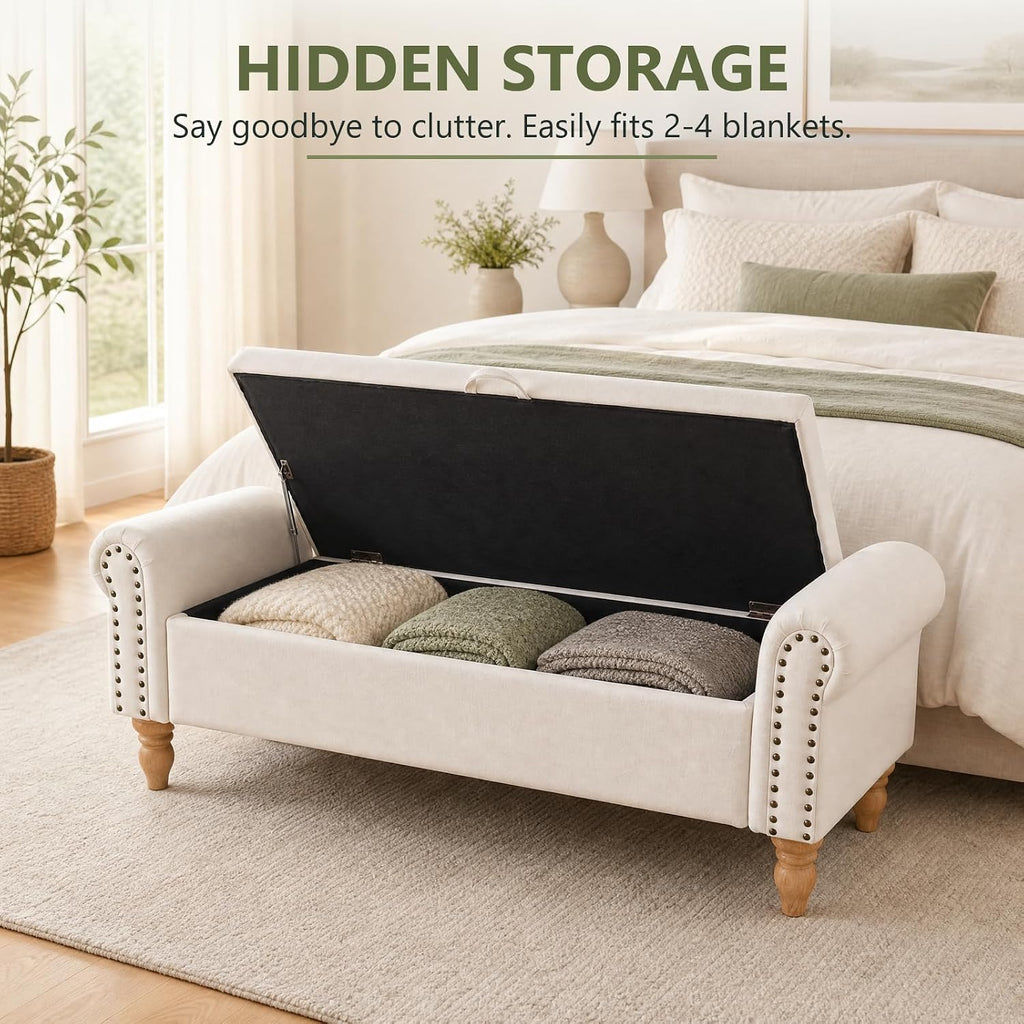 54"End of Bed Storage Bench King Size,Upholstered Storage Bench for Bedroom