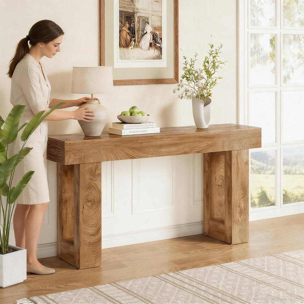 LITTLE TREE 63 Inches Long Console Table for Entryway, Sofa Table Behind Couch, Wooden Entry Table Foyer Hallway Tables, Farmhouse Console Sofa Tables for Living Room, Oak Color