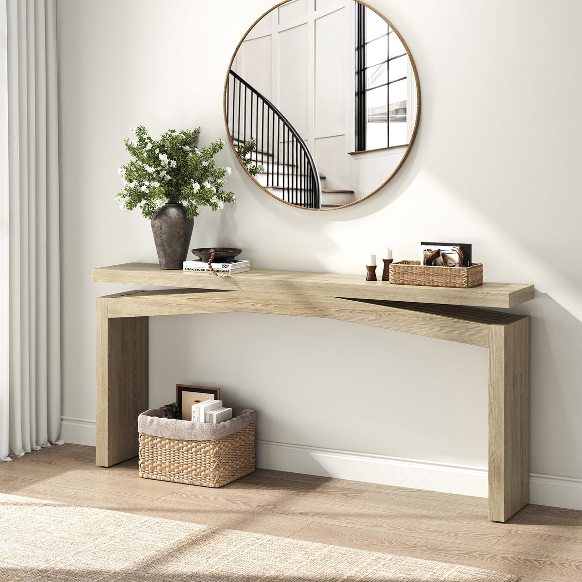 Epecoya Console Tables for Entryway 63-Inch, Natural Brown