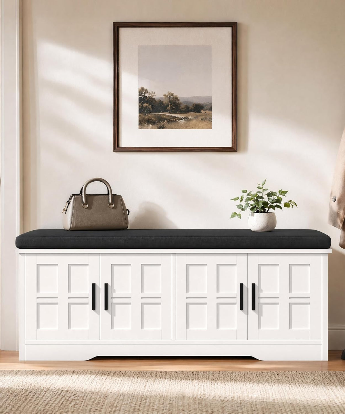 Akxomel 47.2" Shoe Storage Bench 4 Doors Wooden Entryway Bench White