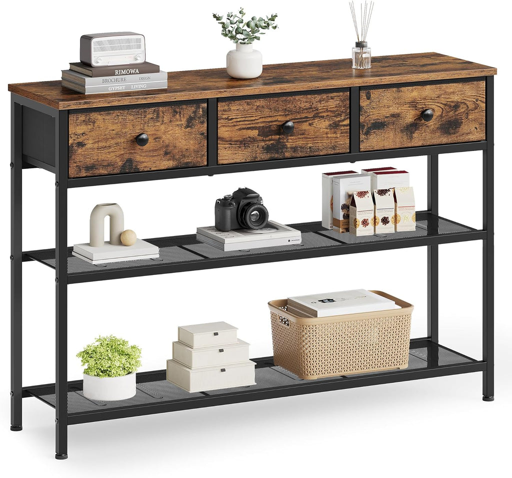 SONGMICS Console Table with 3 Fabric Drawers, Narrow Entryway Furniture