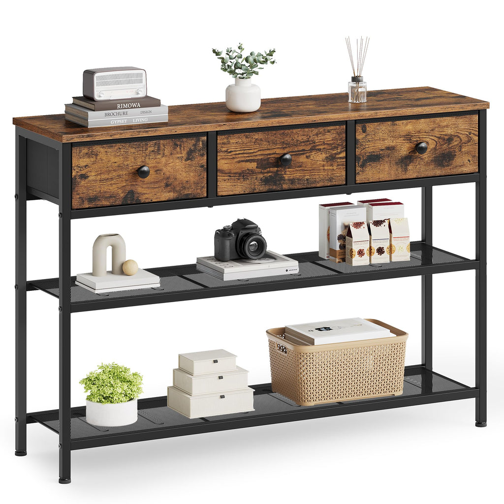 SONGMICS Console Table with 3 Fabric Drawers, Narrow Entryway Furniture