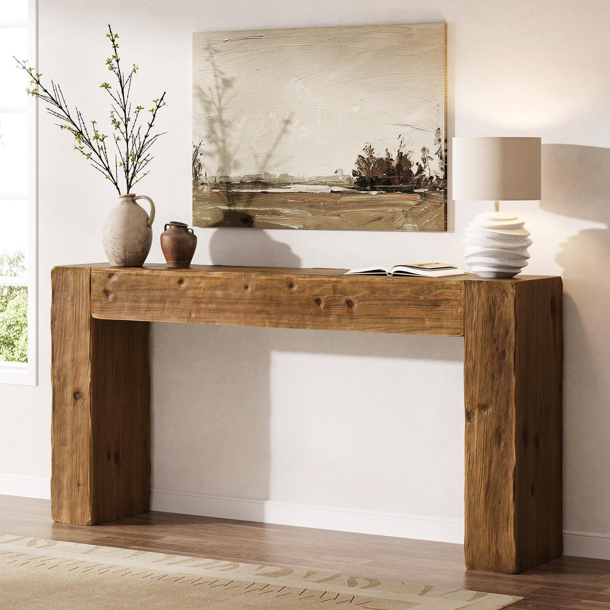 Solid Wood Console Table, 63-Inch Farmhouse Sofa Table Behind Couch for Entryway, Living Room, Foyer, Easy Assembly (Rustic Brown)