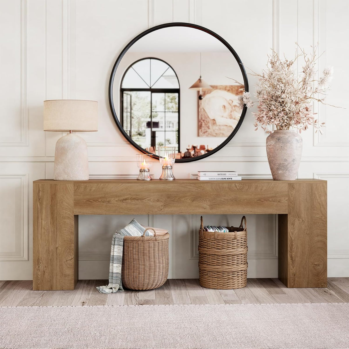 Epecoya Extra Long Console Tables for Entryway 86-Inch, Natural Oak Brown