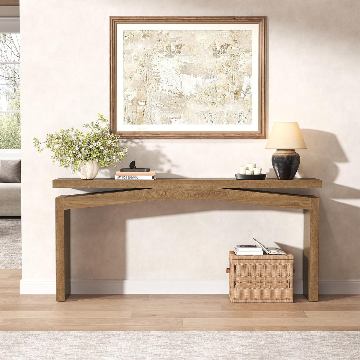 Epecoya Console Tables for Entryway 63-Inch, Natural Brown