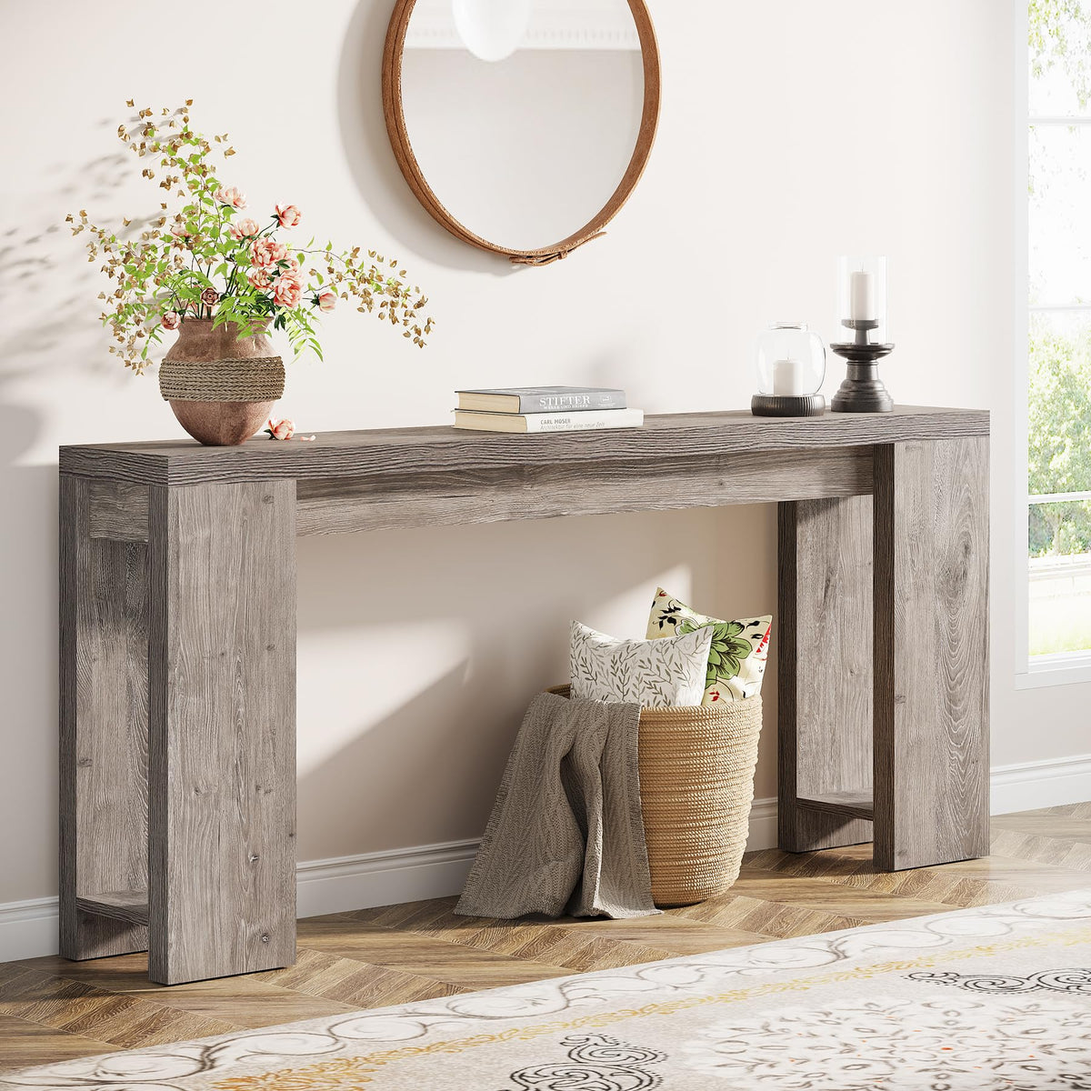 Tribesigns 70.9-Inch Console Table, Farmhouse Sofa Table Behind Couch, Narrow Entryway Table for Living Room, Hallway, Foyer, Light Brown