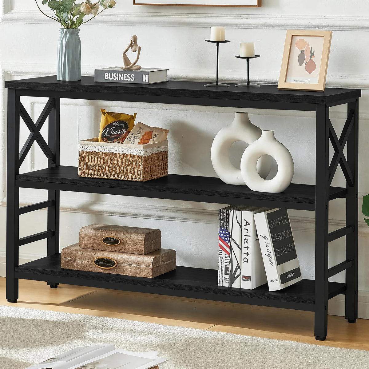 Hombazzar 3-Tier Sofa Table,Consoles Table for Entryway,Brown 47"