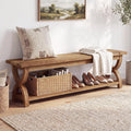 LITTLE TREE Solid Wood Shoe Storage Bench with 2-Tier Shelf
