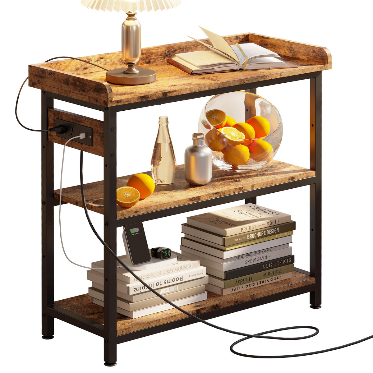 IRONCK Console Table with Power Outlet, One Piece Top, Sofa Table 55"