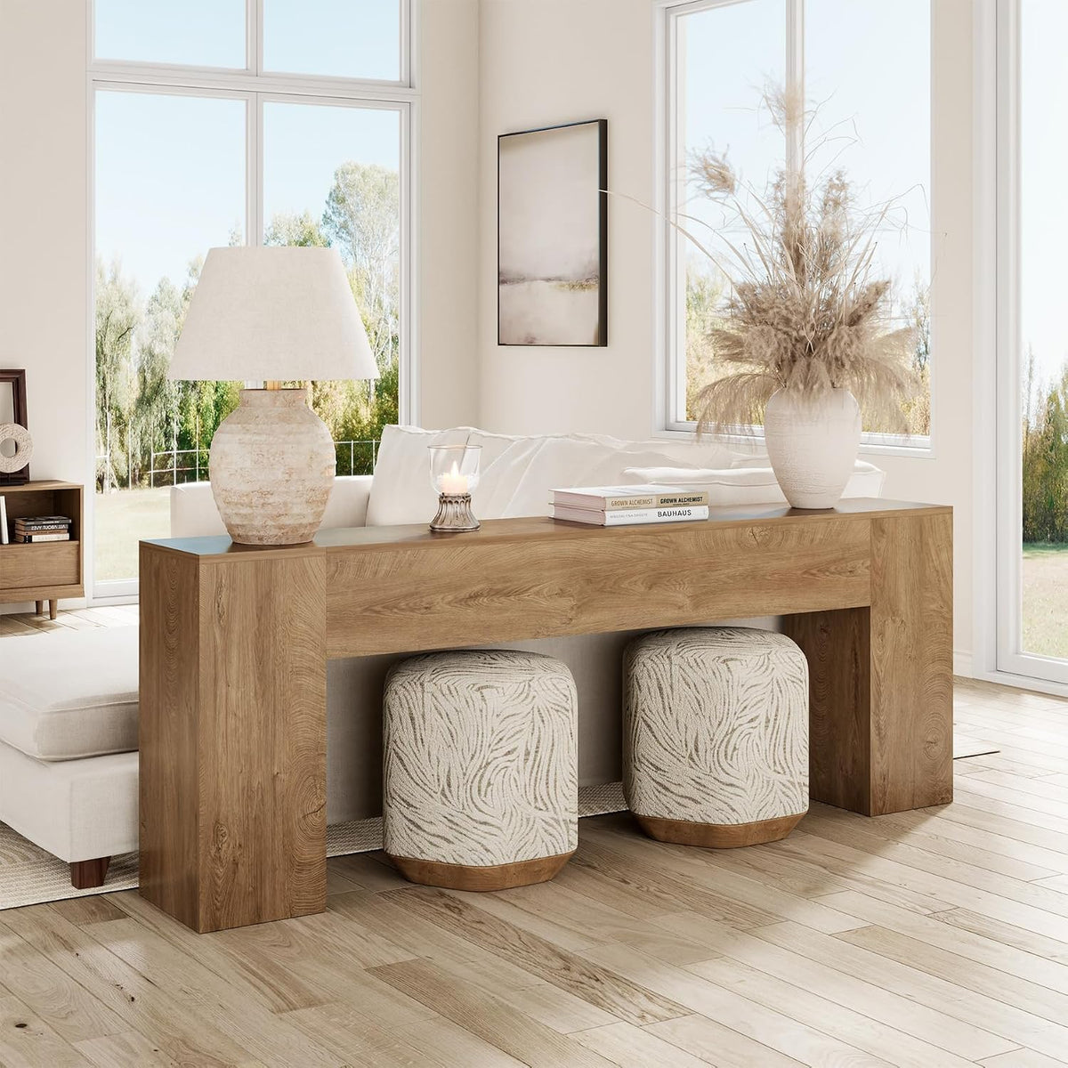 Epecoya Extra Long Console Tables for Entryway 86-Inch, Natural Oak Brown
