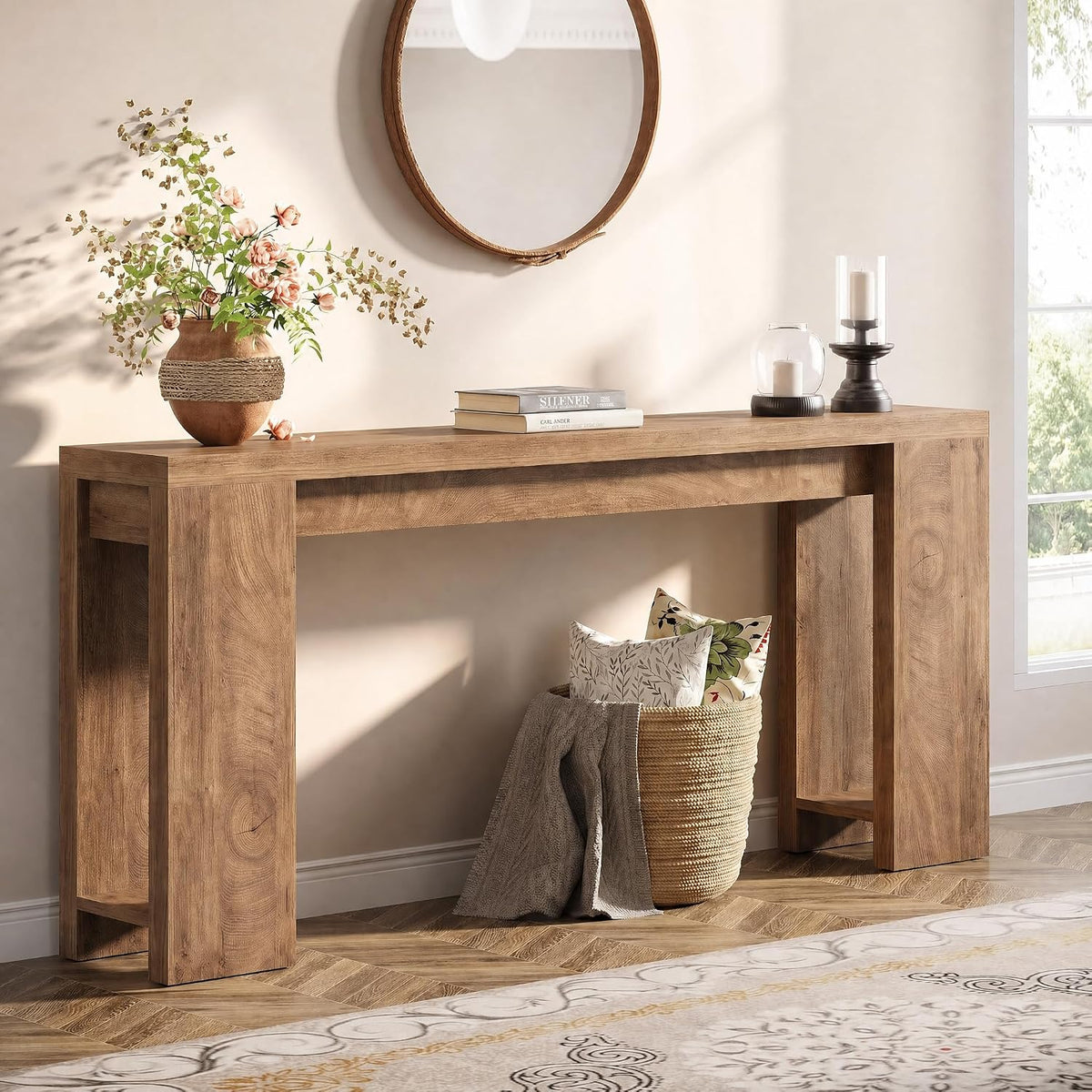 Tribesigns 70.9-Inch Console Table, Farmhouse Sofa Table Behind Couch, Narrow Entryway Table for Living Room, Hallway, Foyer, Light Brown