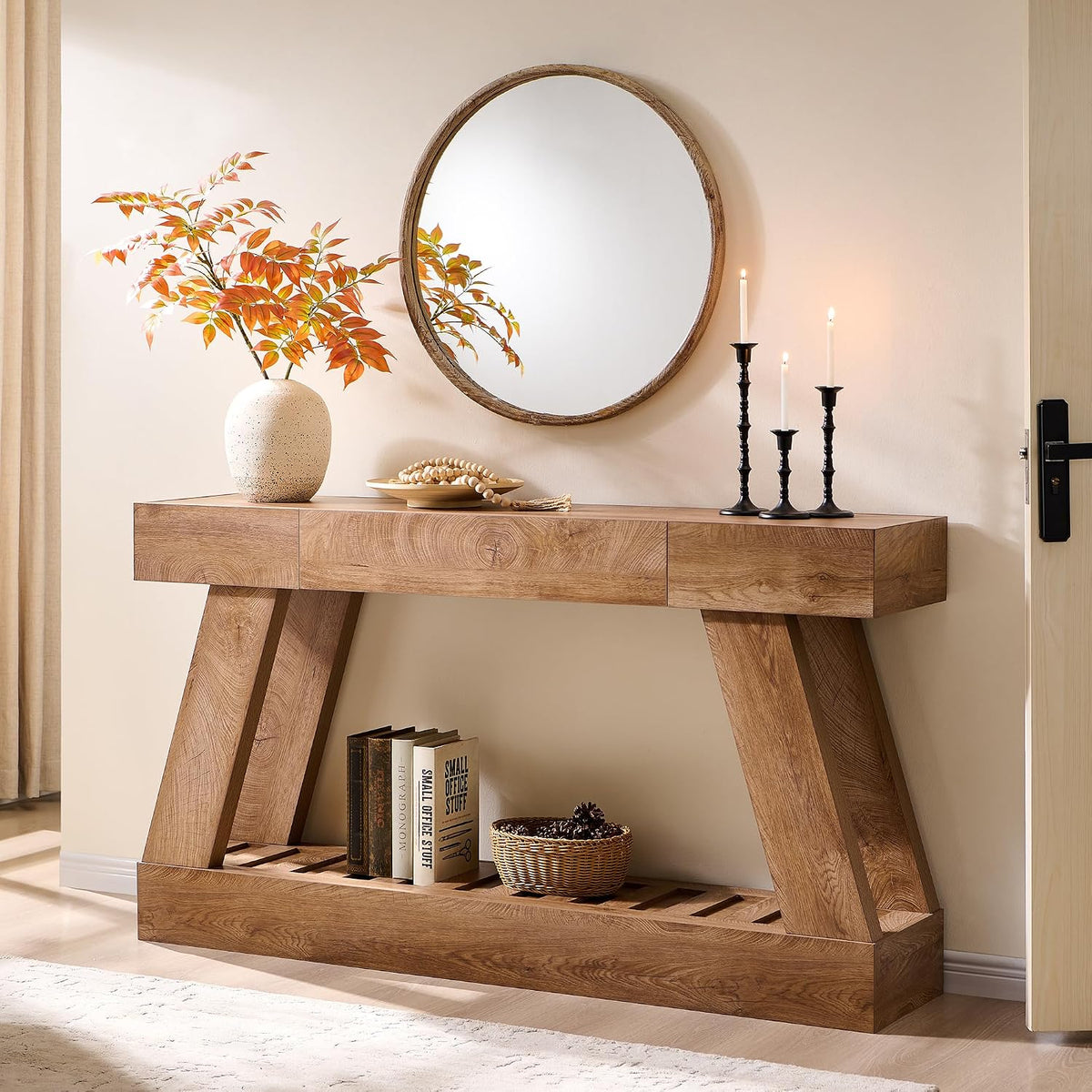 60" Entryway Table with Drawer Wooden Hallway Table with Heavy Duty Base