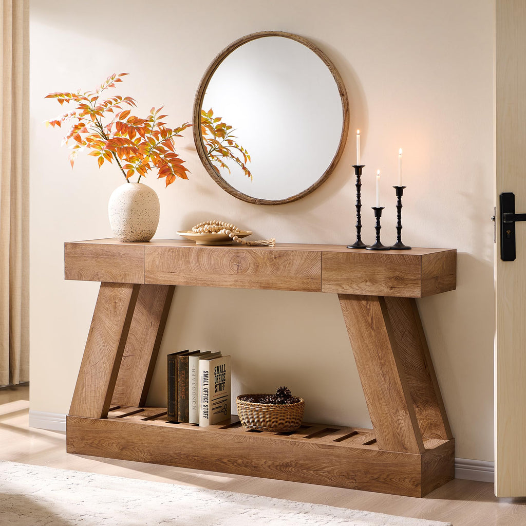 60" Entryway Table with Drawer Wooden Hallway Table with Heavy Duty Base