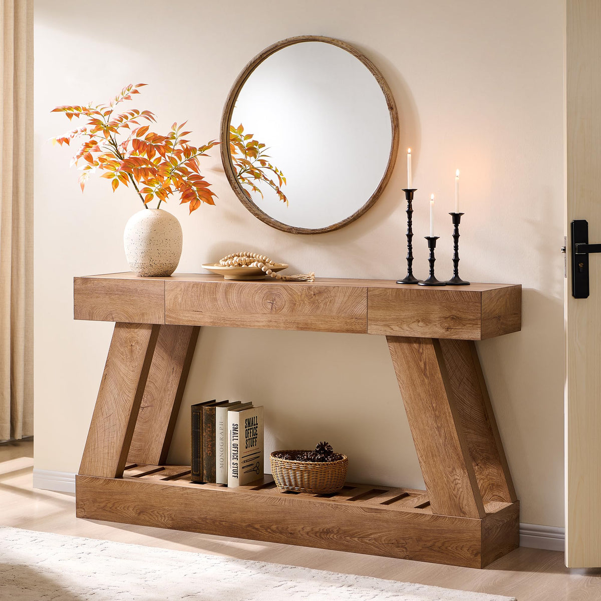 60" Entryway Table with Drawer Wooden Hallway Table with Heavy Duty Base