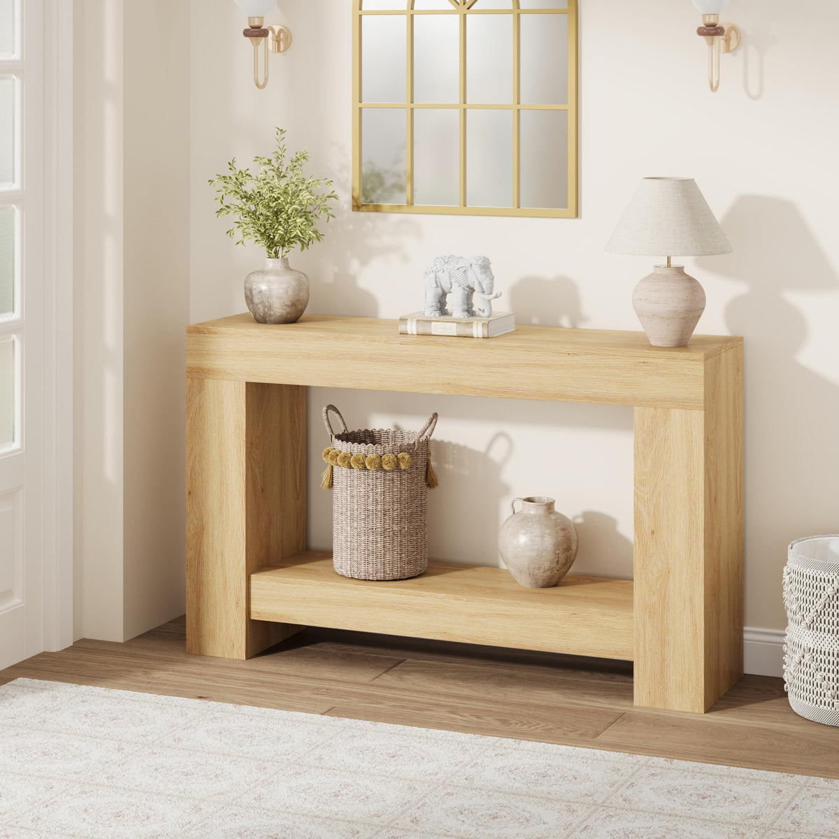 Garvee 47" Farmhouse 2-Tier Console Table for Entryway, Black