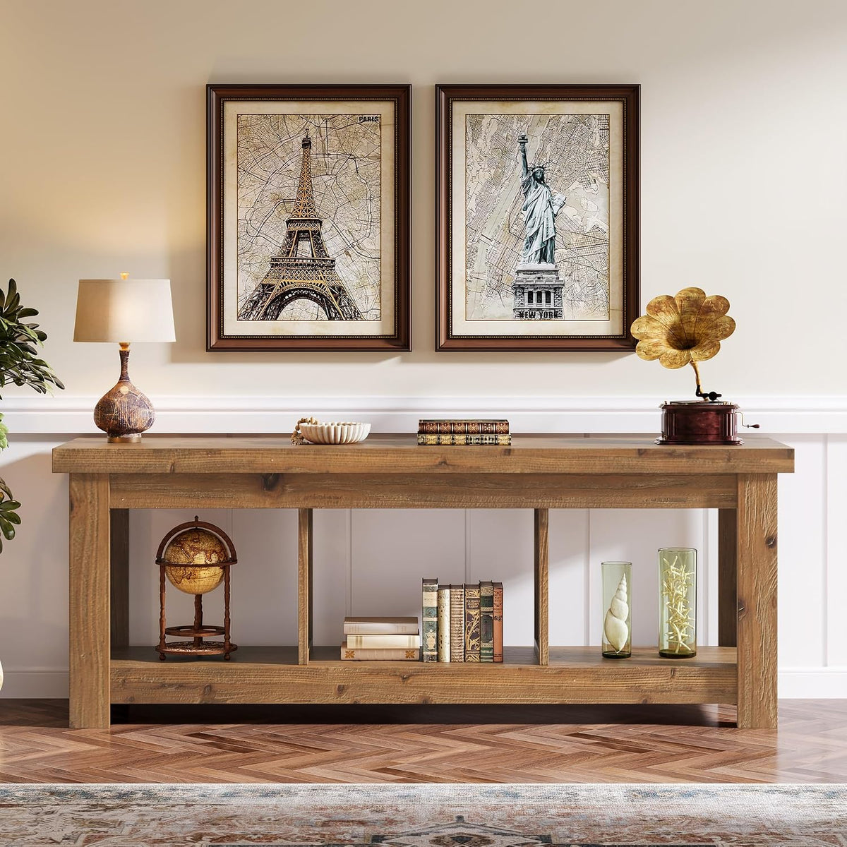 Tribesigns 63-inch Solid Wood Console Table with 3 Storage Cubes