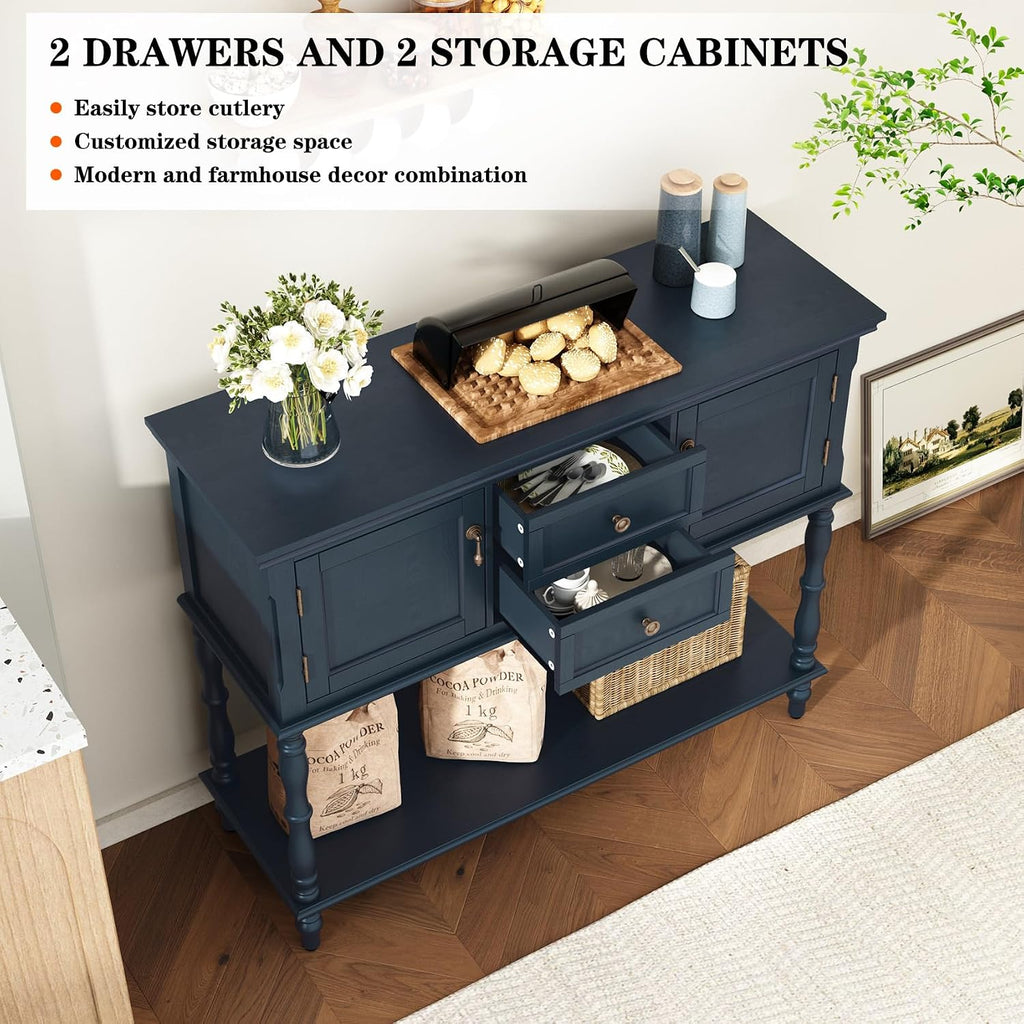 ARTPOWER Console Table with 2 Drawers, Retro Entryway Table with 2 Door