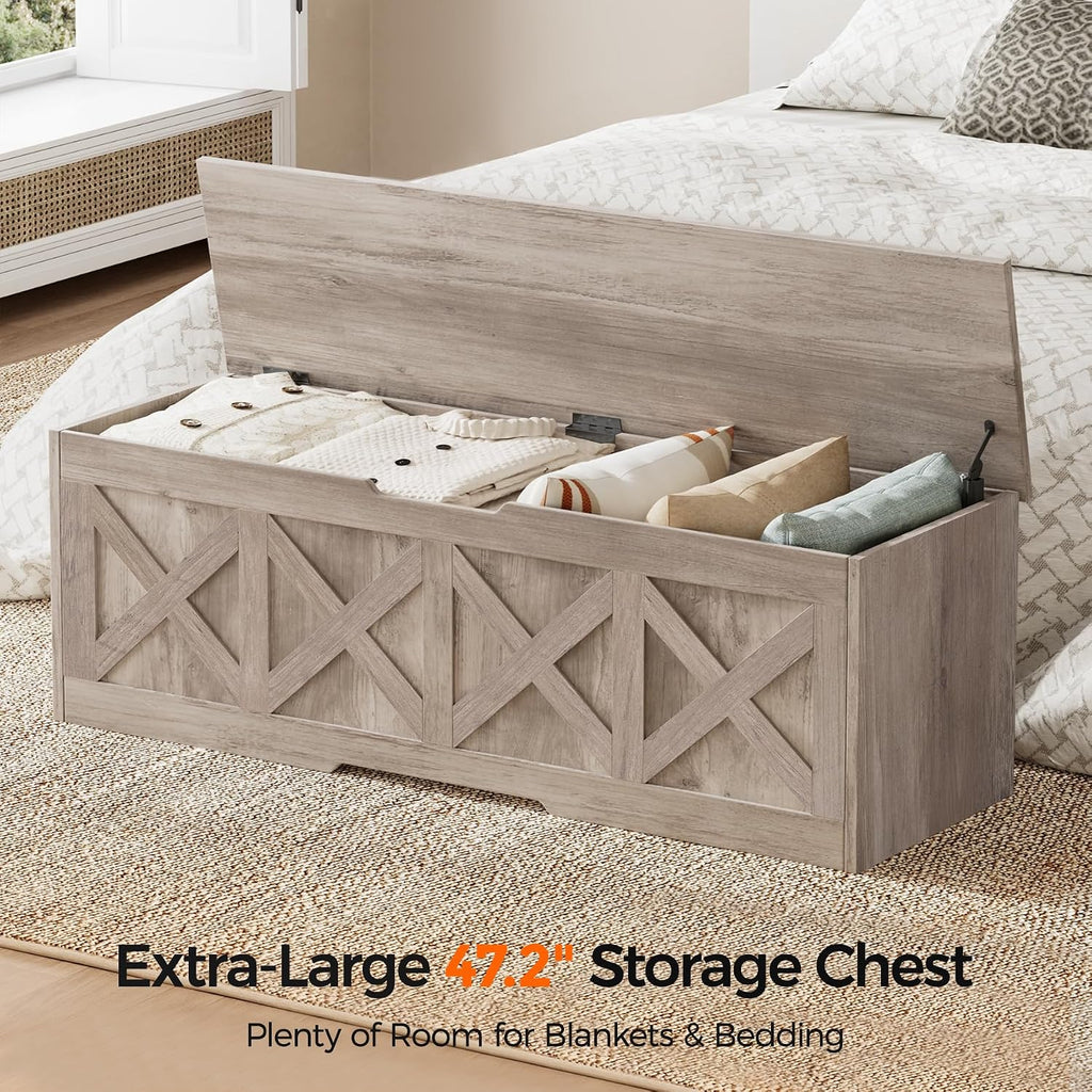 Homleke 47.2" Extra-Large Wooden Storage Chest, Farmhouse Storage Bench